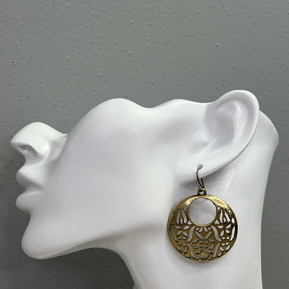 Vintage Premier Designs Dangle Earrings Brass Metal Perforated Boho - Picture 2 of 5
